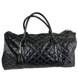 Luna Bags Quilted Duffle Bag Black Goldtone Hardware Pocket New